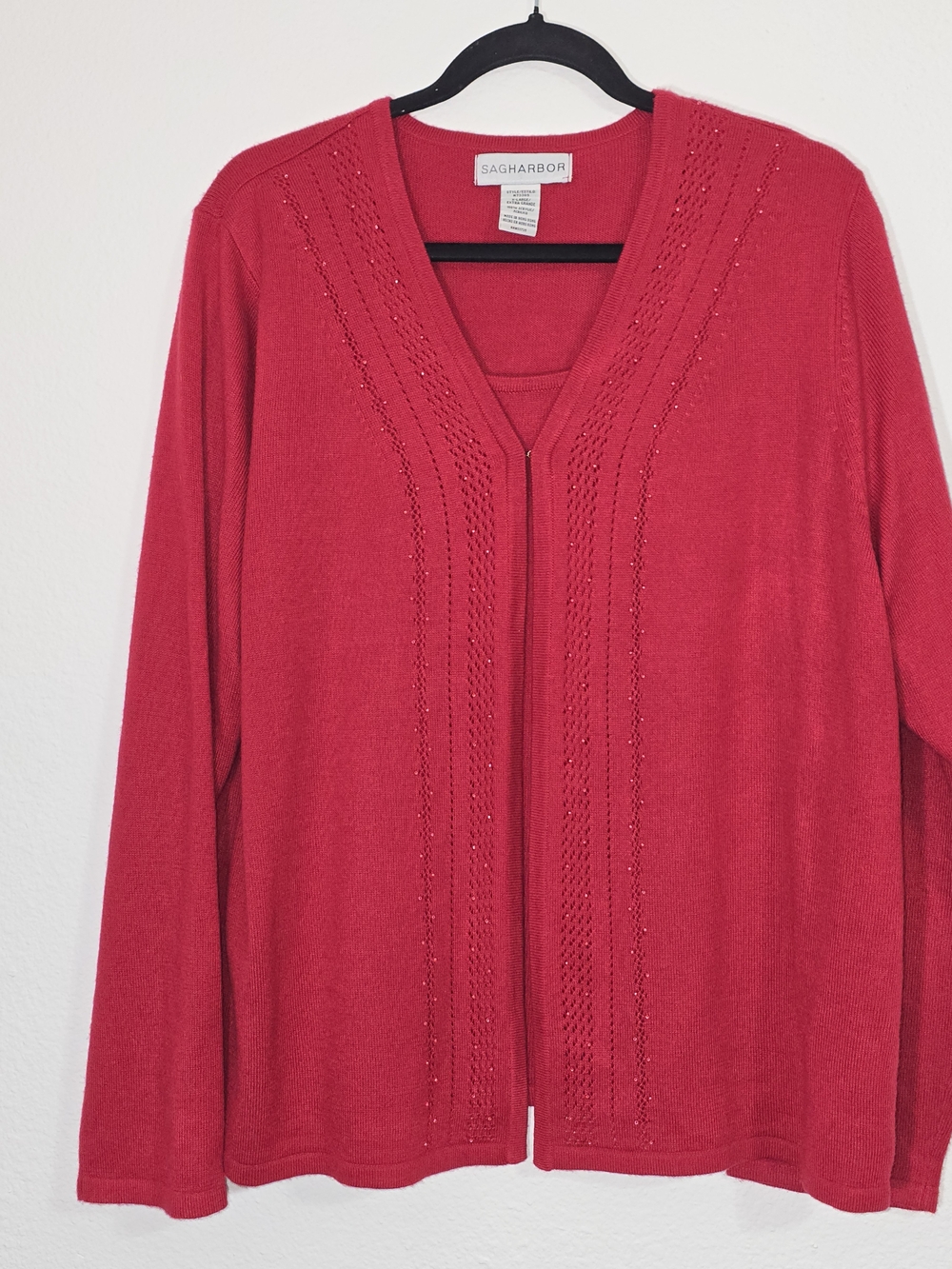 Sag Harbor Red V-Neck Zip-Front Knit Top